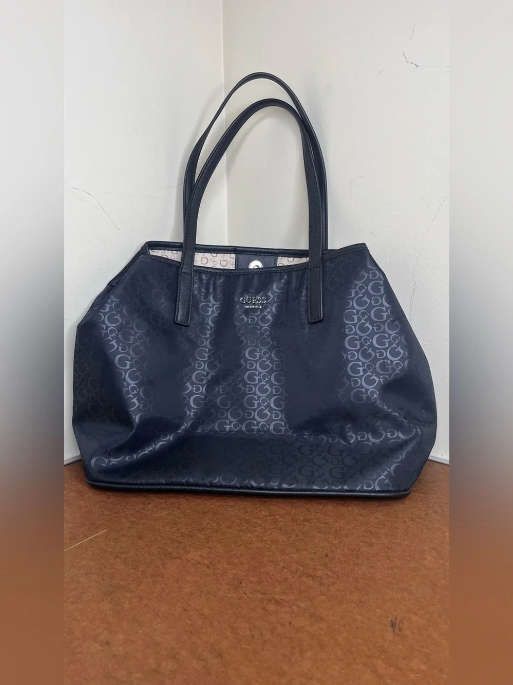 GUESS Black Monogram Tote Bag